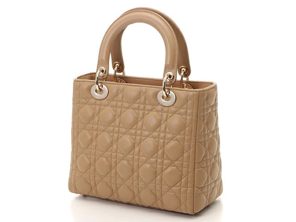 Dior Cream Lady Beige Handbag SJ Christian Cannage Cream Tan